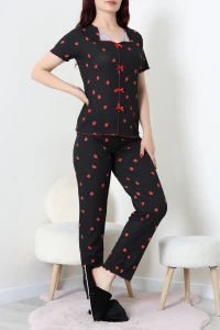 Kaşkorse Fiyonklu Pijama Takımı Siyahkırmızı - 53613.1048.