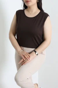 Sıfır Kol Büyük Beden Viskon Body Kahve - 53860.2080.