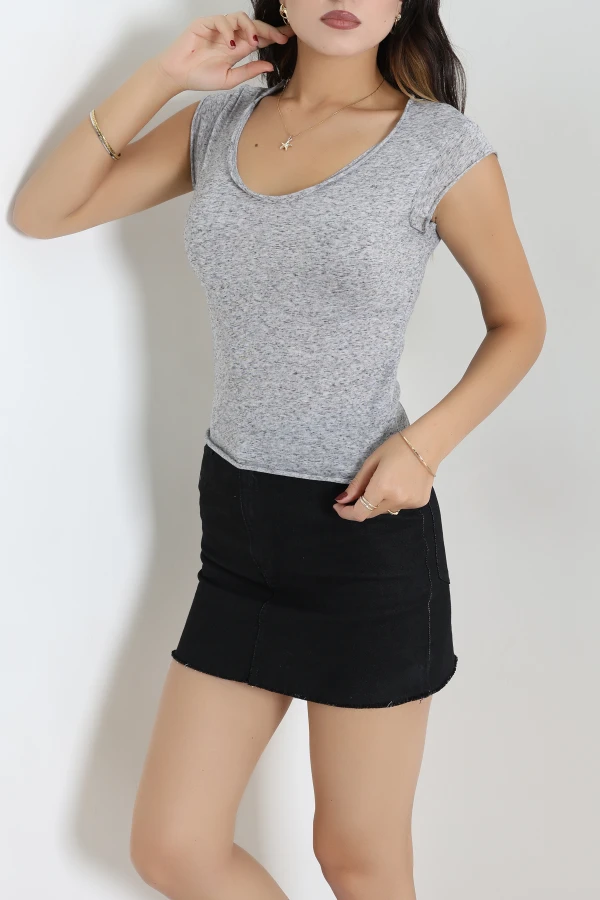 V Yaka Tişört Gri - 54031.2239.