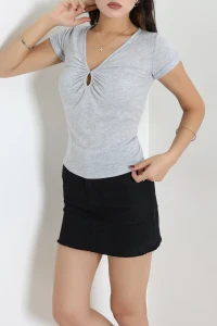 Önü Büzgülü Tişört Gri - 54032.2239.