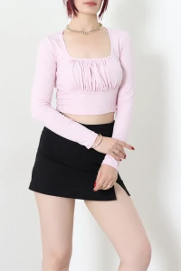 Kare Yaka Crop Bluz Pudra - 54038.2239.