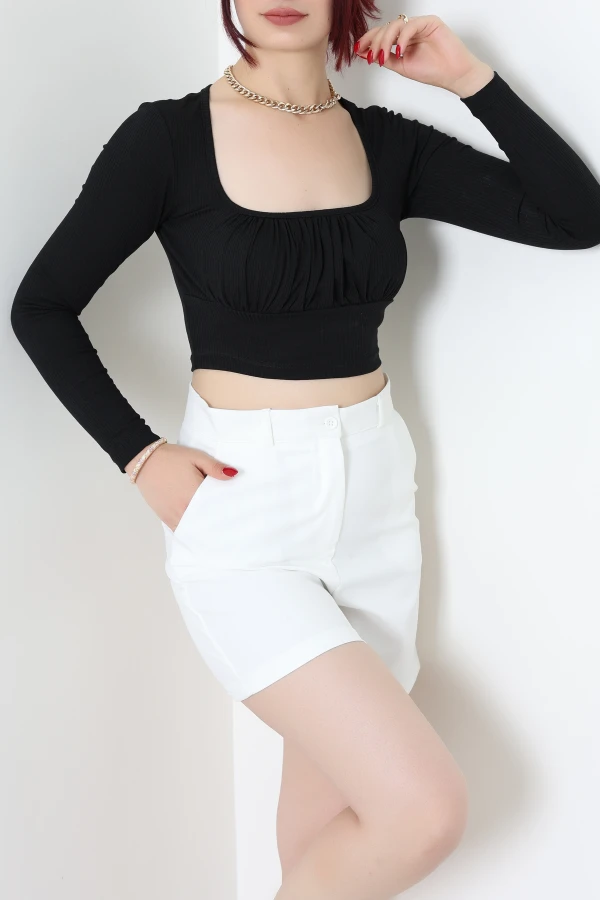 Kare Yaka Crop Bluz Siyah - 54038.2239.