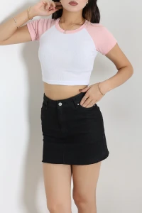 Bisiklet Yaka Crop Tişört Beyaz - 54040.2239.