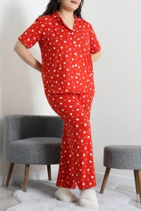Milan Büyük Beden Düğmeli Pijama Takımı Kırmızı - 53655.1857.