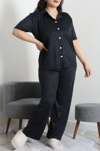 Milan Büyük Beden Düğmeli Pijama Takımı Siyah - 53655.1857.