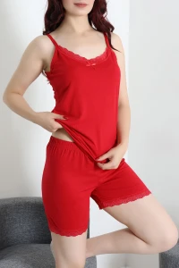Viskon Dantelli Şortlu Pijama Takımı Kırmızı - 54118.1050.