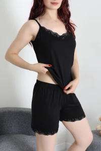 Viskon Dantelli Şortlu Pijama Takımı Siyah - 54118.1050.