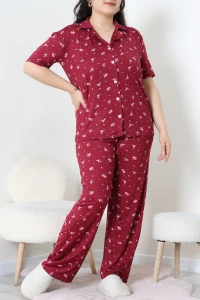 Milan Büyük Beden Düğmeli Pijama Takımı Bordopembe - 53655.1857.