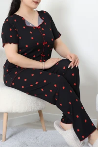 Kaşkorse Büyük Beden Pijama Takımı Siyah - 54103.1048.