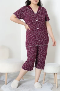 Viskon Büyük Beden Kapri Pijama Takımı Mordesenli - 54107.1048.