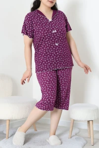 Viskon Büyük Beden Kapri Pijama Takımı Mor - 54107.1048.