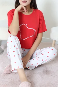 Viskon Pijama Takımı Kırmızıbeyaz - 54116.1961.