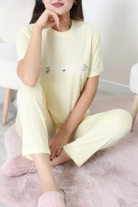 Viskon Pijama Takımı Sarıbeyaz - 54116.1961.