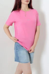 Bisiklet Yaka Penye Tişört Koyupembe - 60242.1878.