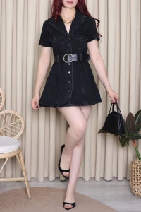Kemerli Denim Elbise Siyah - 75512.2238.