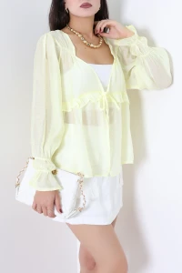 Tül Modal Bluz Sarı - 75547.2232.