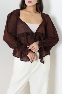 Tül Modal Bluz Kahve - 75547.2232.