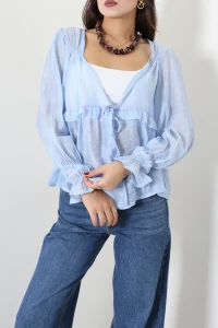 Tül Modal Bluz Mavi - 75547.2232.