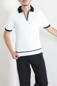 Polo Yaka Fermuarlı Kısa Kollu Erkek Triko Krem - 71655.518.