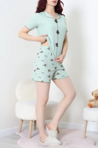 Pointelle Şortlu Pijama Takımı Mint - 226.1287.