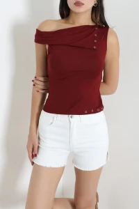 Yaka Kısmı Detaylı Viskon Body Bordo - 44220.599.