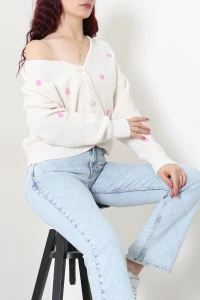 Nakışlı Crop Hırka Lattepembe - 443.1577.