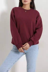 Bisiklet Yaka 3 İplik Sweat Mürdüm - 54027.2239.
