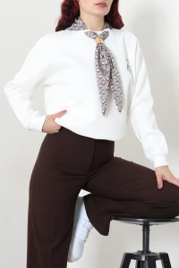 Fular Detay Nakışlı Sweat Ekru - 54028.2239.
