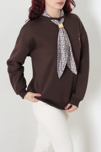 Fular Detay Nakışlı Sweat Kahve - 54028.2239.