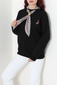 Fular Detay Nakışlı Sweat Siyah - 54028.2239.