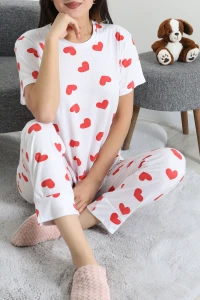 Viskon Pijama Takımı Beyazkalp - 54116.1961.