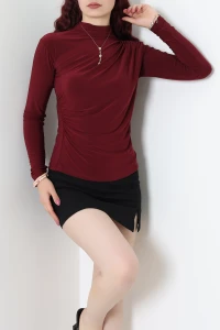 Drapeli Dik Yaka Sandy Bluz Bordo - 72111.2023.