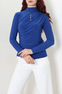 Drapeli Dik Yaka Sandy Bluz Saks - 72111.2023.