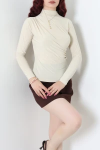 Drapeli Dik Yaka Sandy Bluz Bej - 72111.2023.