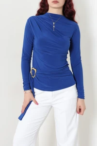 Drapeli Kemer Toka Detaylı Sandy Bluz Saks - 72113.2023.
