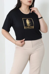 Gold Baskılı Büyük Beden Viskon Bluz Lacivert - 72007.2213.